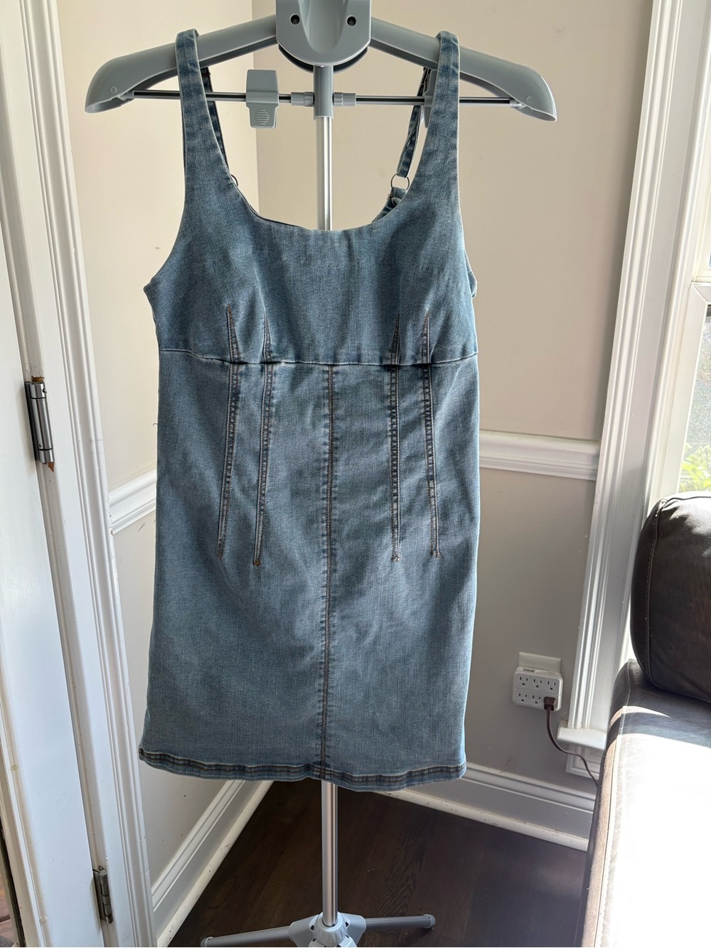 SO Washed Blue Denim Mini Dress with Adjustable Straps